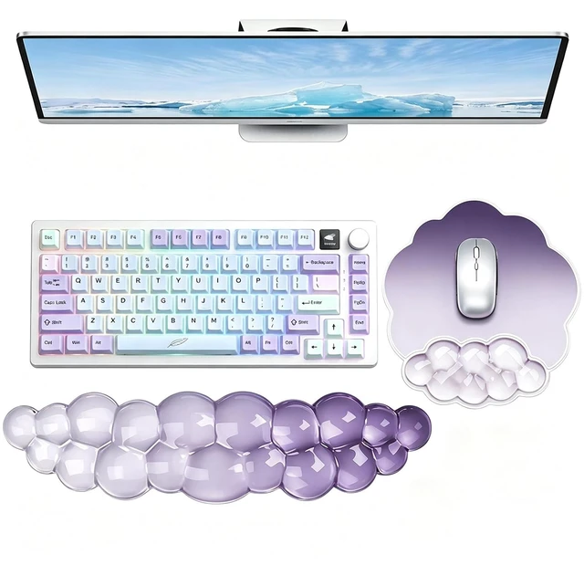 Main image of Vensily Gel Wrist Rest and Cloud Mouse Pad, for Keyboards and Mice - Ergonomic Pink Keyboard Wrist Rest Set, Relieves Pain from Typing/Computer/Laptop/Gaming/Home/Office Purple
