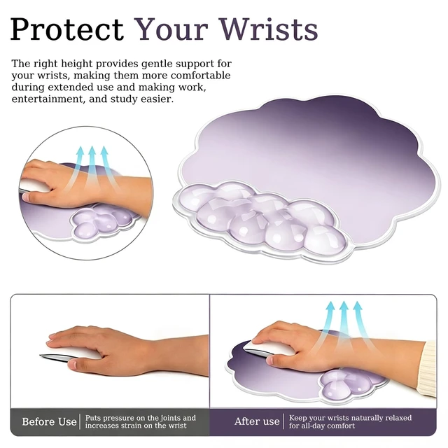 Alt view image 4 of 7 - Vensily Gel Wrist Rest and Cloud Mouse Pad, for Keyboards and Mice - Ergonomic Pink Keyboard Wrist Rest Set, Relieves Pain from Typing/Computer/Laptop/Gaming/Home/Office Purple
