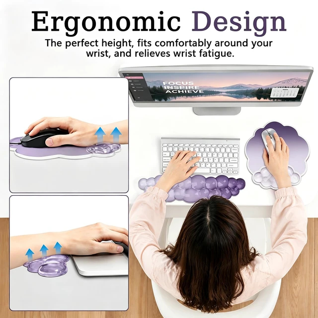 Alt view image 6 of 7 - Vensily Gel Wrist Rest and Cloud Mouse Pad, for Keyboards and Mice - Ergonomic Pink Keyboard Wrist Rest Set, Relieves Pain from Typing/Computer/Laptop/Gaming/Home/Office Purple