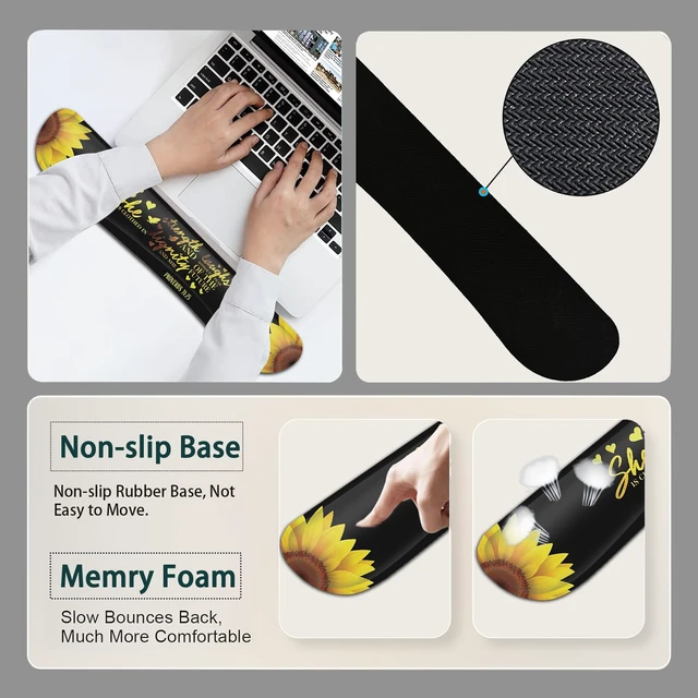 Alt view image 4 of 7 - Large Mouse Pad, Ergonomic Mouse Pad with Wrist Rest and Keyboard Wrist Rest 4 in 1 Set, 31.5 x11.8 inch Extended Desk Pad for Home Office, Sunflower Christian Proverbs 31:25 Black Gaming Mouse Mat