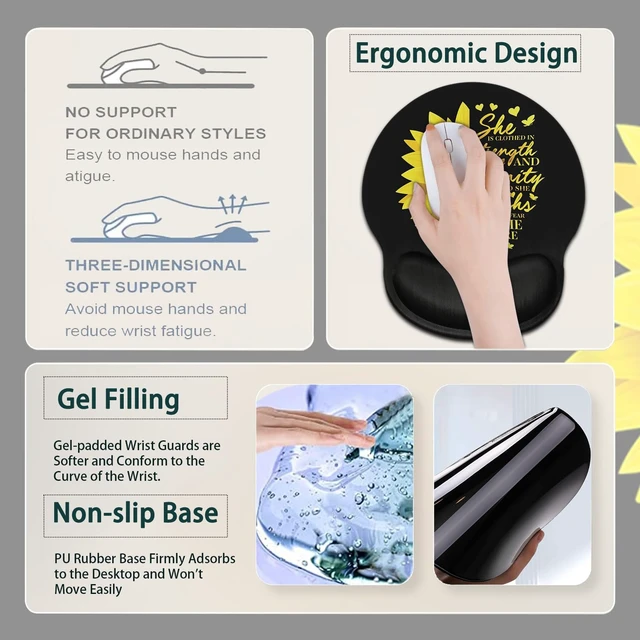 Alt view image 5 of 7 - Large Mouse Pad, Ergonomic Mouse Pad with Wrist Rest and Keyboard Wrist Rest 4 in 1 Set, 31.5 x11.8 inch Extended Desk Pad for Home Office, Sunflower Christian Proverbs 31:25 Black Gaming Mouse Mat