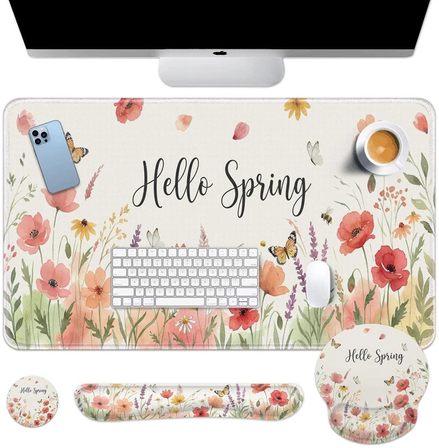 Main image of Arttown Keyboard Mouse Pad Set, 4 in 1 Desk Mat Set Wildflower Butterfly | Watercolor Spring Large Mousepad+Keyboard Wrist Rest+Mouse Wrist Rest+Coaster Ergonomic Design for Home Office Computer