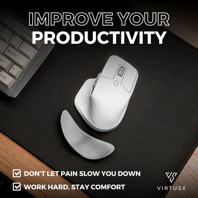 Alt view image 4 of 6 - Virtusx Ergonomic Wrist Rest for Mouse, Right-Handed Gliding and Sliding Palm Wrist Support Pad, Carpal Tunnel and Pain Relief, Desk Accessories for Office Work, Gaming, Coding