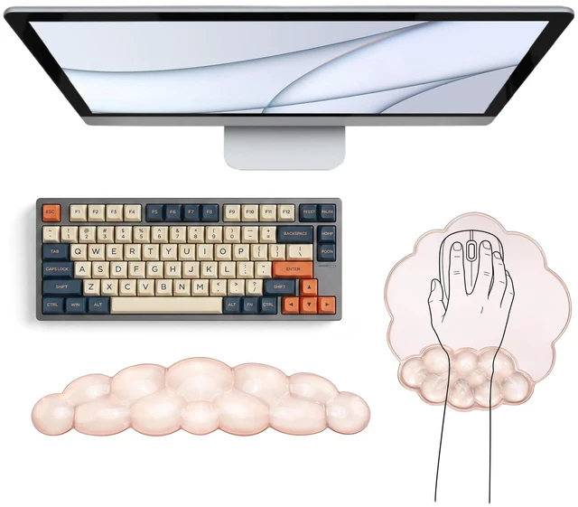 Main image of Gel Cloud Wrist Rest, Keyboard & Mouse Pad Set for Office, Non-Slip Support | Soft gel cushioning, non-slip base and easy-clean surface for comfortable typing, work, study and gaming.