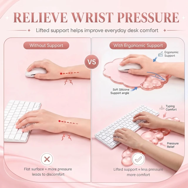 Alt view image 4 of 7 - Gel Cloud Wrist Rest, Keyboard & Mouse Pad Set for Office, Non-Slip Support | Soft gel cushioning, non-slip base and easy-clean surface for comfortable typing, work, study and gaming.