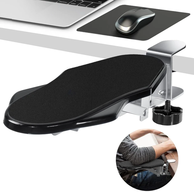 Main image of Arm Rest for Desk, 180 Degree Rotating Elbow Pad, Wrist Support, Black | Pulchrum ergonomic folding forearm cushion & extender with mouse mat, comfort for home office or gaming, fits small tables