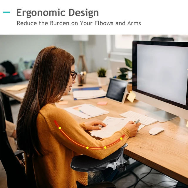 Alt view image 4 of 7 - Arm Rest for Desk, 180 Degree Rotating Elbow Pad, Wrist Support, Black | Pulchrum ergonomic folding forearm cushion & extender with mouse mat, comfort for home office or gaming, fits small tables