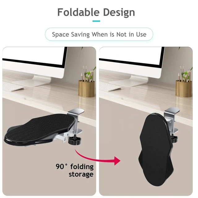 Alt view image 2 of 7 - Arm Rest for Desk, 180 Degree Rotating Elbow Pad, Wrist Support, Black | Pulchrum ergonomic folding forearm cushion & extender with mouse mat, comfort for home office or gaming, fits small tables