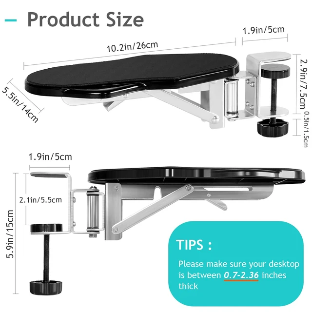Alt view image 6 of 7 - Arm Rest for Desk, 180 Degree Rotating Elbow Pad, Wrist Support, Black | Pulchrum ergonomic folding forearm cushion & extender with mouse mat, comfort for home office or gaming, fits small tables