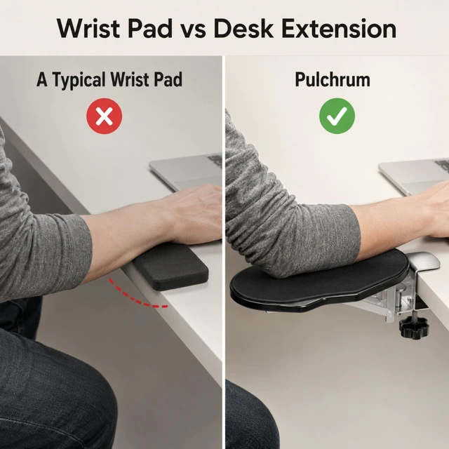 Alt view image 5 of 7 - Arm Rest for Desk, 180 Degree Rotating Elbow Pad, Wrist Support, Black | Pulchrum ergonomic folding forearm cushion & extender with mouse mat, comfort for home office or gaming, fits small tables