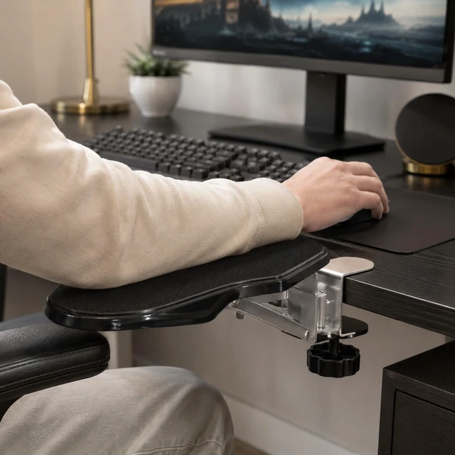 Alt view image 7 of 7 - Arm Rest for Desk, 180 Degree Rotating Elbow Pad, Wrist Support, Black | Pulchrum ergonomic folding forearm cushion & extender with mouse mat, comfort for home office or gaming, fits small tables