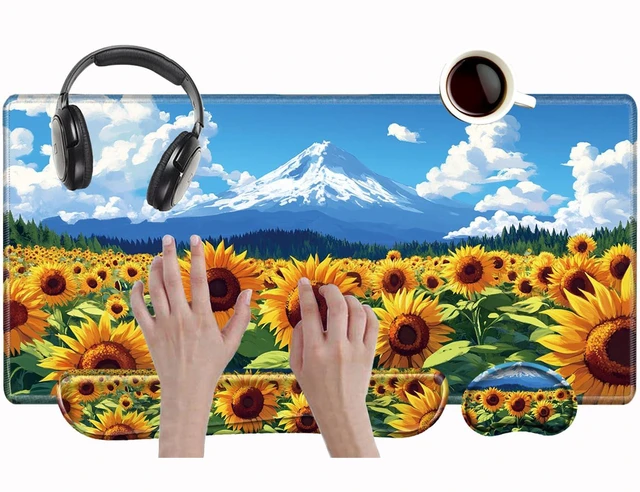 Main image of Sunflower Mouse Pad and Keyboard Wrist Rest Flower Desk Mat Set Gaming Mousepad with Wrist Support XXL Computer Mat 31.5" x 15.75" Mouse Mat Organization Decor