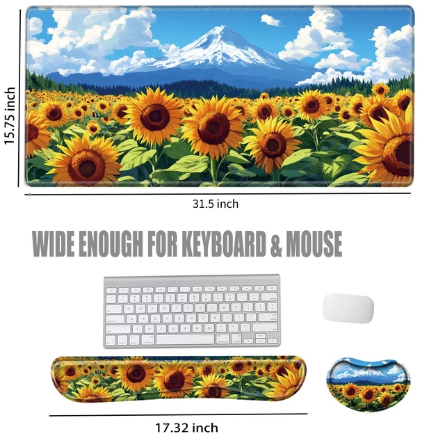 Alt view image 2 of 7 - Sunflower Mouse Pad and Keyboard Wrist Rest Flower Desk Mat Set Gaming Mousepad with Wrist Support XXL Computer Mat 31.5" x 15.75" Mouse Mat Organization Decor