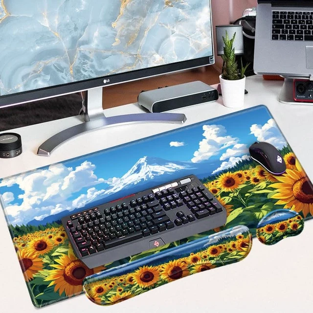 Alt view image 6 of 7 - Sunflower Mouse Pad and Keyboard Wrist Rest Flower Desk Mat Set Gaming Mousepad with Wrist Support XXL Computer Mat 31.5" x 15.75" Mouse Mat Organization Decor