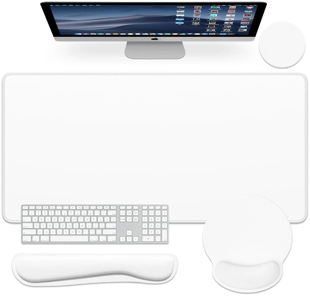 Main image of Dapesuom Large Gaming Mouse Pad, White Mouse Pads with Wrist Rest Wrist Support, 4in1 Big XXL Desk Mat Desk Pad + Ergonomic Mousepad + Memory Foam Keyboard Mat Wrist Rest + Coaster Set for Computer