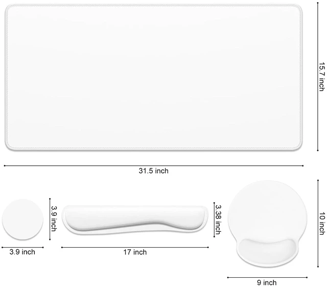 Alt view image 2 of 7 - Dapesuom Large Gaming Mouse Pad, White Mouse Pads with Wrist Rest Wrist Support, 4in1 Big XXL Desk Mat Desk Pad + Ergonomic Mousepad + Memory Foam Keyboard Mat Wrist Rest + Coaster Set for Computer