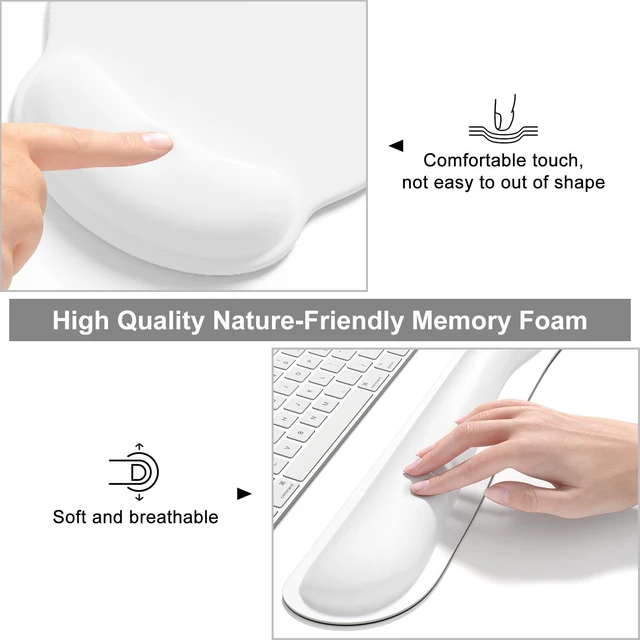 Alt view image 5 of 7 - Dapesuom Large Gaming Mouse Pad, White Mouse Pads with Wrist Rest Wrist Support, 4in1 Big XXL Desk Mat Desk Pad + Ergonomic Mousepad + Memory Foam Keyboard Mat Wrist Rest + Coaster Set for Computer