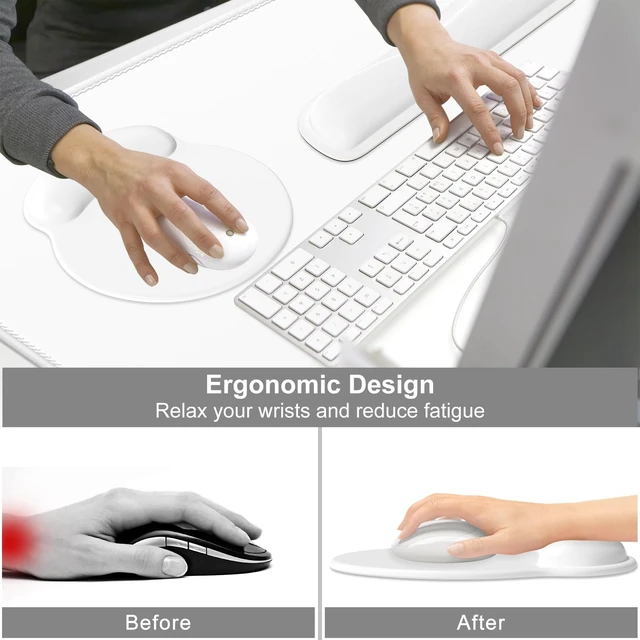 Alt view image 6 of 7 - Dapesuom Large Gaming Mouse Pad, White Mouse Pads with Wrist Rest Wrist Support, 4in1 Big XXL Desk Mat Desk Pad + Ergonomic Mousepad + Memory Foam Keyboard Mat Wrist Rest + Coaster Set for Computer