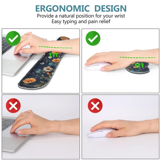 Alt view image 4 of 7 - DINKY Desk Mat Keyboard Mouse Pad Set, Large Gaming Mouse Pad +Keyboard Wrist Rest +Mousepad with Wrist Rest +Coaster, Ergonomic Non-Slip 4 in 1 Combo, Flowers Plants Butterflies