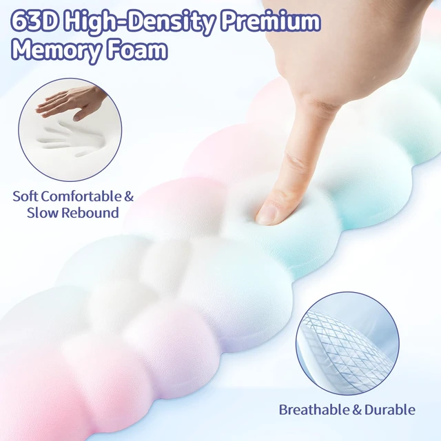 Alt view image 4 of 7 - Sushret Cloud Wrist Rest Keyboard, Cloud Keyboard Wrist Pad Set with PU Leather Memory Foam, Cute Arm Rest for Palm Support, PC/Gaming Desk Accessories/Office Setup/Computer Hand Cushion - Rainbow