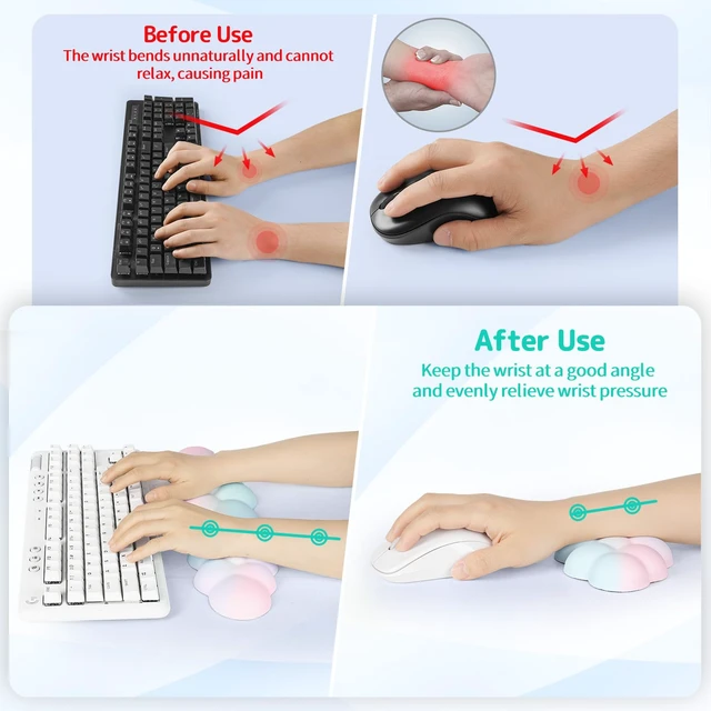 Alt view image 3 of 7 - Sushret Cloud Wrist Rest Keyboard, Cloud Keyboard Wrist Pad Set with PU Leather Memory Foam, Cute Arm Rest for Palm Support, PC/Gaming Desk Accessories/Office Setup/Computer Hand Cushion - Rainbow