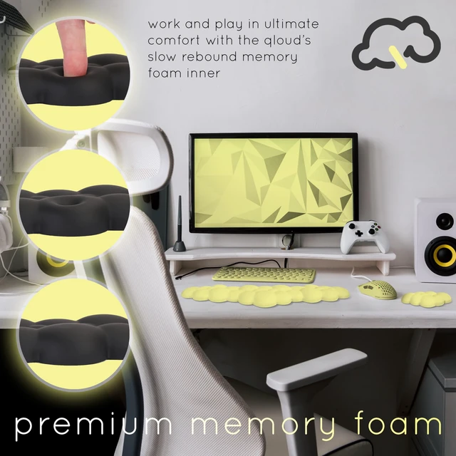 Alt view image 5 of 7 - Cloud Keyboard Wrist Rest Create-ables Qloud Cloud Wrist Rest for Computer Keyboard and Mouse, Ergonomic Memory Foam Wrist Pad with Non-Slip Base, Includes Cloud Mouse Pad Yellow