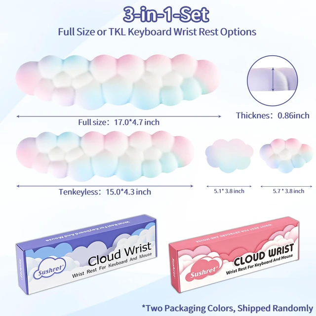 Alt view image 5 of 7 - Sushret Cloud Wrist Rest Keyboard, Cloud Keyboard Wrist Pad Set with PU Leather Memory Foam, Cute Arm Rest for Palm Support, PC/Gaming Desk Accessories/Office Setup/Computer Hand Cushion - Rainbow