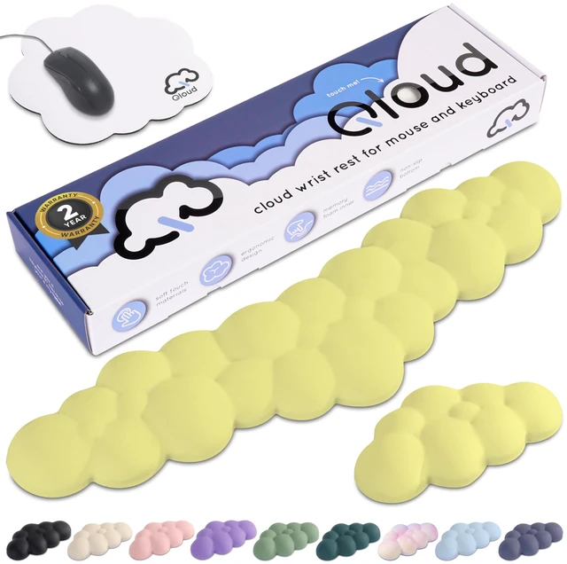 Main image of Cloud Keyboard Wrist Rest Create-ables Qloud Cloud Wrist Rest for Computer Keyboard and Mouse, Ergonomic Memory Foam Wrist Pad with Non-Slip Base, Includes Cloud Mouse Pad Yellow