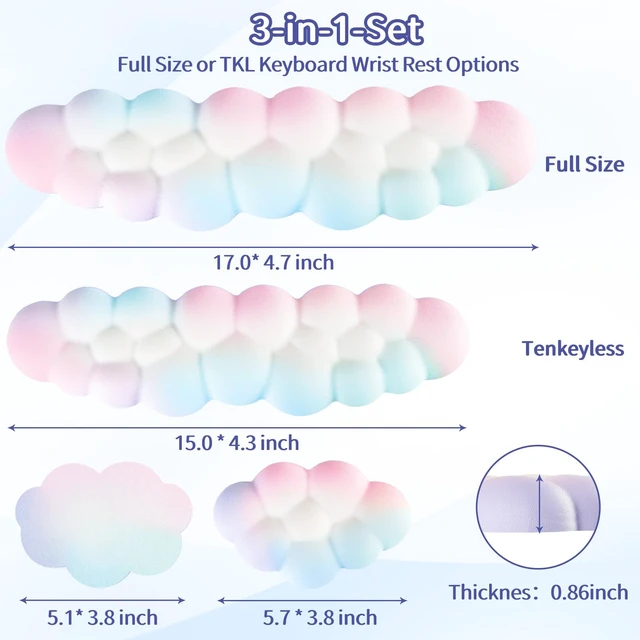 Alt view image 7 of 7 - Sushret Cloud Wrist Rest Keyboard, Cloud Keyboard Wrist Pad Set with PU Leather Memory Foam, Cute Arm Rest for Palm Support, PC/Gaming Desk Accessories/Office Setup/Computer Hand Cushion - Rainbow