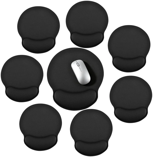 Main image of 8 Pack Black Ergonomic Mouse Pad with Wrist Rest Support, Round Gaming Mousepad with Smooth Surface & Non-Slip Rubber Base for Computer, Laptop, Office, Comfortable Memory Foam for Wrist Cushion