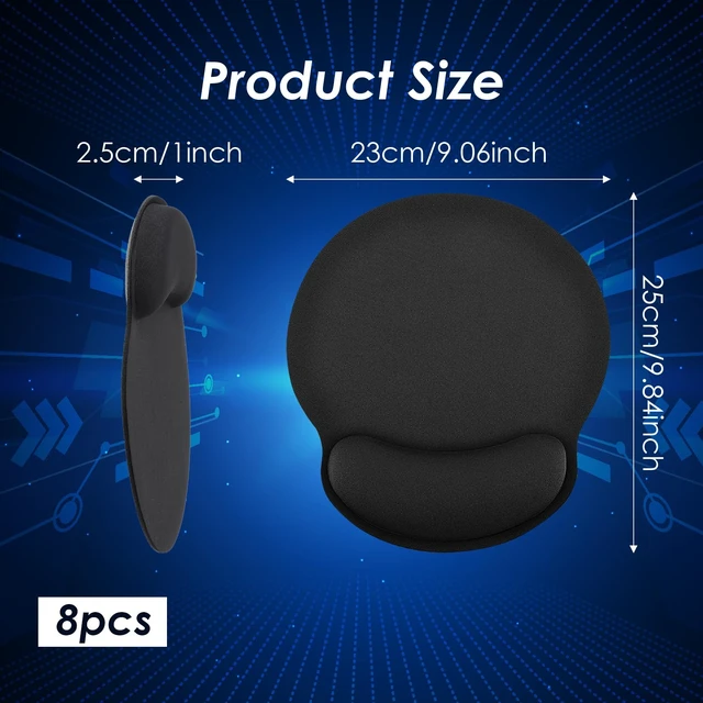 Alt view image 2 of 7 - 8 Pack Black Ergonomic Mouse Pad with Wrist Rest Support, Round Gaming Mousepad with Smooth Surface & Non-Slip Rubber Base for Computer, Laptop, Office, Comfortable Memory Foam for Wrist Cushion
