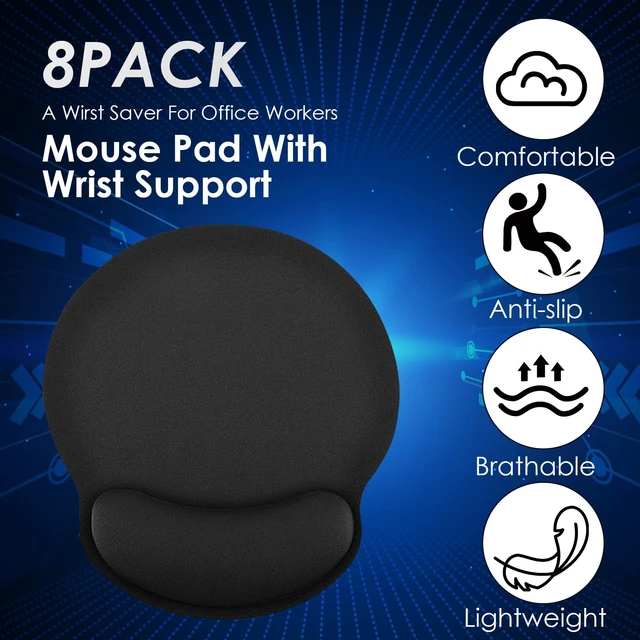 Alt view image 3 of 7 - 8 Pack Black Ergonomic Mouse Pad with Wrist Rest Support, Round Gaming Mousepad with Smooth Surface & Non-Slip Rubber Base for Computer, Laptop, Office, Comfortable Memory Foam for Wrist Cushion