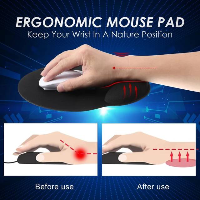 Alt view image 4 of 7 - 8 Pack Black Ergonomic Mouse Pad with Wrist Rest Support, Round Gaming Mousepad with Smooth Surface & Non-Slip Rubber Base for Computer, Laptop, Office, Comfortable Memory Foam for Wrist Cushion