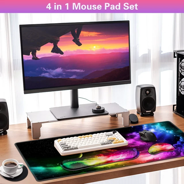 Alt view image 2 of 7 - Canjoy Desk Mat with Keyboard and Mouse, Desk Pad with Wrist Rest Support | 4-in-1 Big Large Mouse Pad(35.4×15.7in) + Keyboard Wrist Rest + Coaster, Extended Keyboard Mat Computer Desk Pad Memory Foam