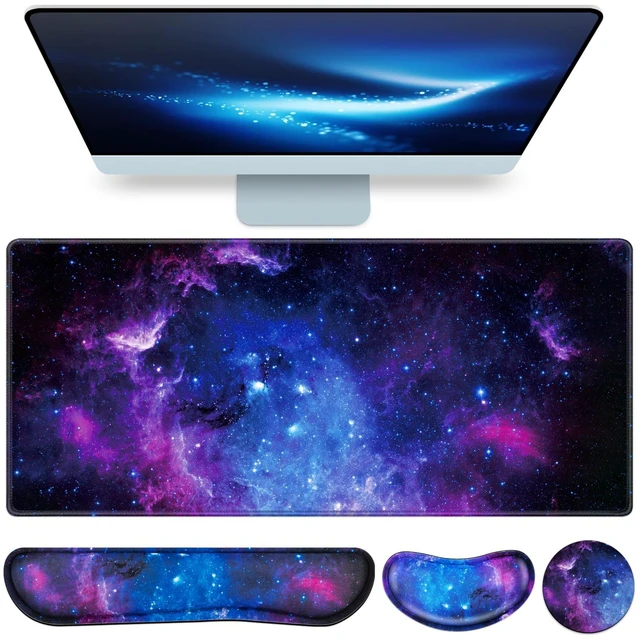 Main image of Mouse Pad Galaxy with Wrist Rest, 4-in-1 Large Mousepad Keyboard | Wrist Rest+Mouse Pad Wrist Support+Cup Pad Set,Ergonomic Mouse Pad,Memory Foam Desk Mat for Office Gaming(35.4×15.7in)