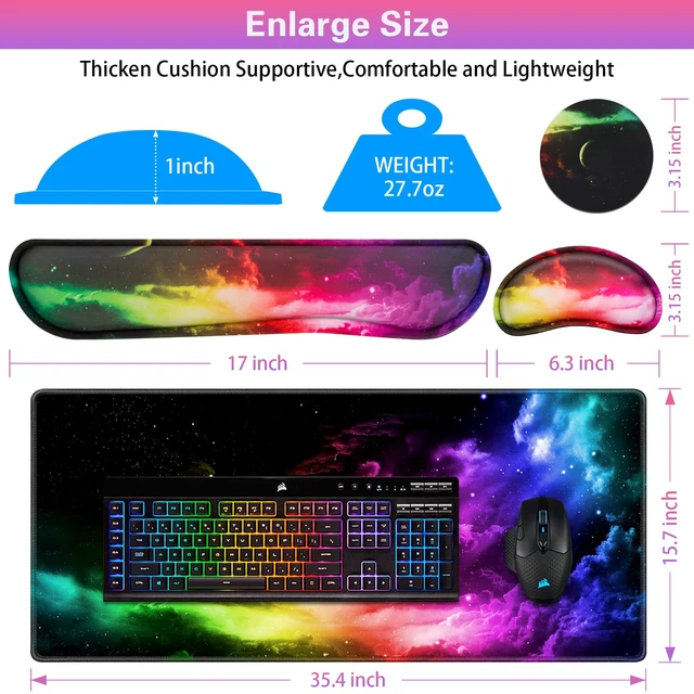 Alt view image 6 of 7 - Canjoy Desk Mat with Keyboard and Mouse, Desk Pad with Wrist Rest Support | 4-in-1 Big Large Mouse Pad(35.4×15.7in) + Keyboard Wrist Rest + Coaster, Extended Keyboard Mat Computer Desk Pad Memory Foam