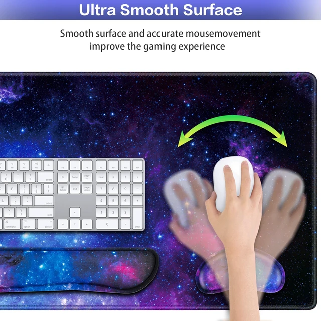 Alt view image 4 of 7 - Mouse Pad Galaxy with Wrist Rest, 4-in-1 Large Mousepad Keyboard | Wrist Rest+Mouse Pad Wrist Support+Cup Pad Set,Ergonomic Mouse Pad,Memory Foam Desk Mat for Office Gaming(35.4×15.7in)