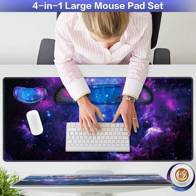 Alt view image 2 of 7 - Mouse Pad Galaxy with Wrist Rest, 4-in-1 Large Mousepad Keyboard | Wrist Rest+Mouse Pad Wrist Support+Cup Pad Set,Ergonomic Mouse Pad,Memory Foam Desk Mat for Office Gaming(35.4×15.7in)