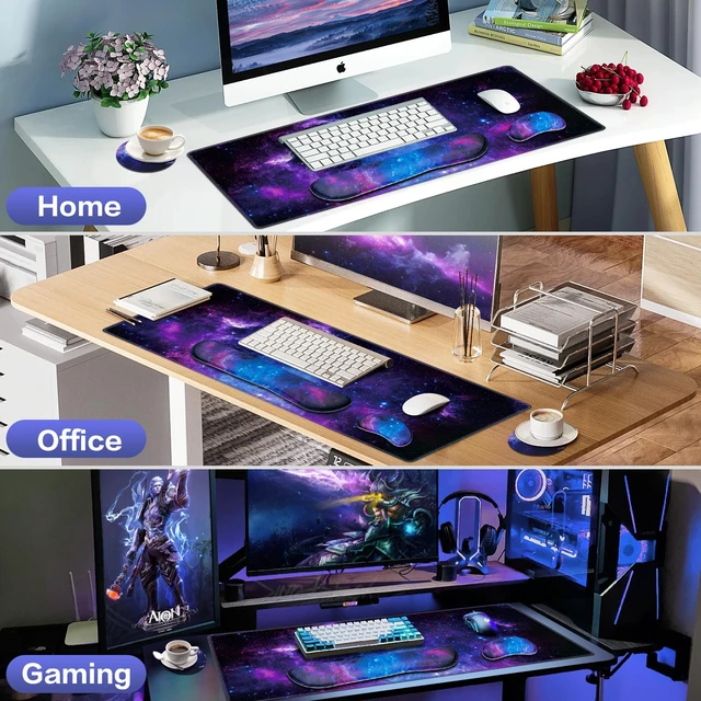 Alt view image 7 of 7 - Mouse Pad Galaxy with Wrist Rest, 4-in-1 Large Mousepad Keyboard | Wrist Rest+Mouse Pad Wrist Support+Cup Pad Set,Ergonomic Mouse Pad,Memory Foam Desk Mat for Office Gaming(35.4×15.7in)