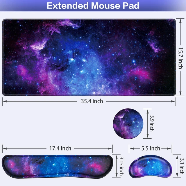 Alt view image 6 of 7 - Mouse Pad Galaxy with Wrist Rest, 4-in-1 Large Mousepad Keyboard | Wrist Rest+Mouse Pad Wrist Support+Cup Pad Set,Ergonomic Mouse Pad,Memory Foam Desk Mat for Office Gaming(35.4×15.7in)