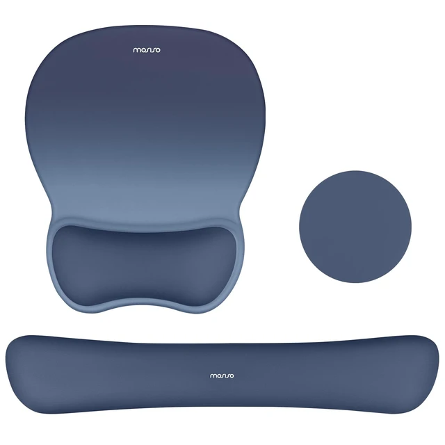 Main image of MOSISO Ergonomic Mouse Pad with Silicone Wrist Rest Set, Blue | 3-in-1 Gradient Mousepad & Keyboard Rest & Coaster, Ergonomic Shape Design for Pain Relief, Non-Slip Base