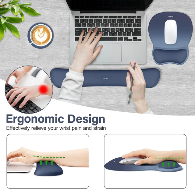 Alt view image 3 of 7 - MOSISO Ergonomic Mouse Pad with Silicone Wrist Rest Set, Blue | 3-in-1 Gradient Mousepad & Keyboard Rest & Coaster, Ergonomic Shape Design for Pain Relief, Non-Slip Base