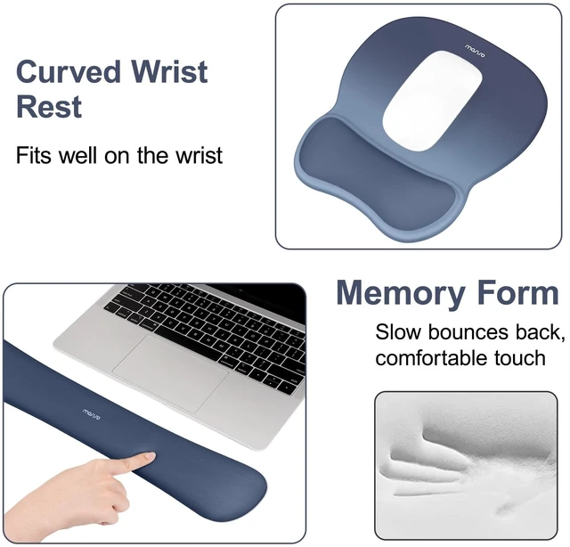 Alt view image 5 of 7 - MOSISO Ergonomic Mouse Pad with Silicone Wrist Rest Set, Blue | 3-in-1 Gradient Mousepad & Keyboard Rest & Coaster, Ergonomic Shape Design for Pain Relief, Non-Slip Base