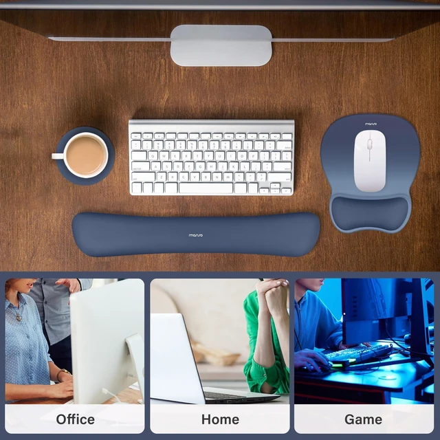 Alt view image 7 of 7 - MOSISO Ergonomic Mouse Pad with Silicone Wrist Rest Set, Blue | 3-in-1 Gradient Mousepad & Keyboard Rest & Coaster, Ergonomic Shape Design for Pain Relief, Non-Slip Base