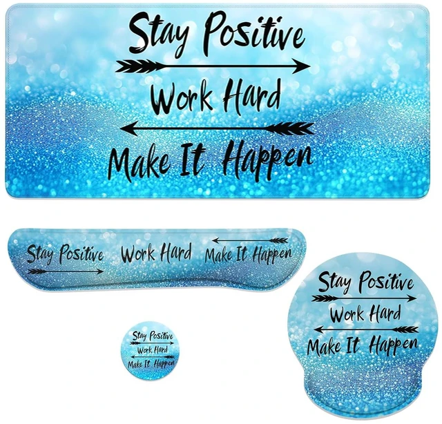 Main image of Motivational Quote Mouse Pad Set Stay Positive Work Hard Blue Gaming Mousepad 4in1 Desk Mat for Desktop Anti-Slip XXL Big Computer Ergonomic Mousepad with Wrist Support for Keyboard and Mouse