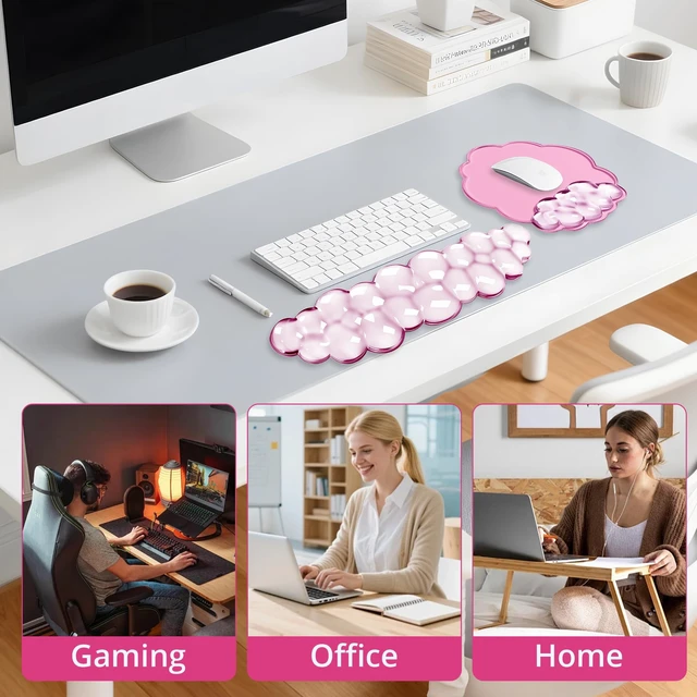 Alt view image 7 of 7 - Gel Keyboard and Mouse Wrist Rest Set for Computer, Pink | Cloud Mouse Pad with Wrist Rest, Ergonomic Design, Waterproof, Non-Slip, Easy to Clean, Typing Comfort for Office and Gaming