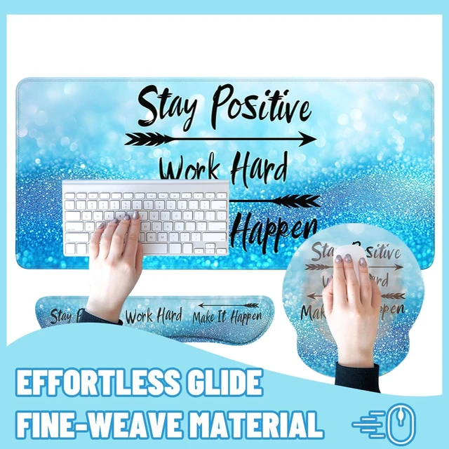 Alt view image 4 of 7 - Motivational Quote Mouse Pad Set Stay Positive Work Hard Blue Gaming Mousepad 4in1 Desk Mat for Desktop Anti-Slip XXL Big Computer Ergonomic Mousepad with Wrist Support for Keyboard and Mouse