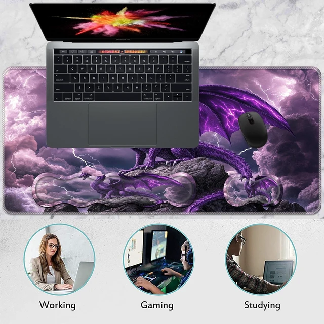 Alt view image 7 of 7 - CMZLFHKO Keyboard Wrist Rest and Mouse Pad Set,31.5x11.8 Inches Desk Mat,Waterproof Non-Slip Ergonomic Wrist Support for Pain Relief,Extended Desk Protector for Office Home Gaming,Purple Dragon