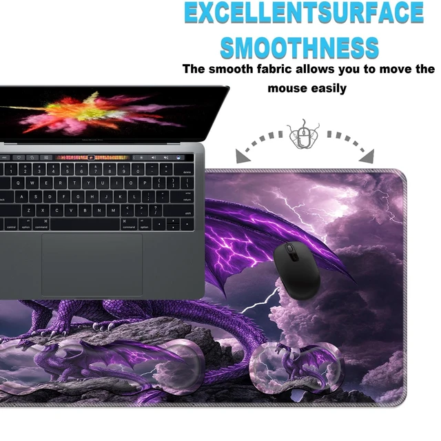 Alt view image 6 of 7 - CMZLFHKO Keyboard Wrist Rest and Mouse Pad Set,31.5x11.8 Inches Desk Mat,Waterproof Non-Slip Ergonomic Wrist Support for Pain Relief,Extended Desk Protector for Office Home Gaming,Purple Dragon