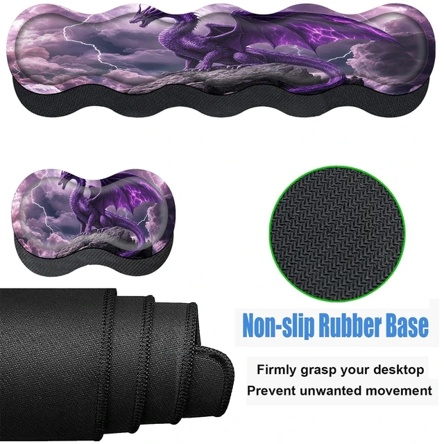 Alt view image 4 of 7 - CMZLFHKO Keyboard Wrist Rest and Mouse Pad Set,31.5x11.8 Inches Desk Mat,Waterproof Non-Slip Ergonomic Wrist Support for Pain Relief,Extended Desk Protector for Office Home Gaming,Purple Dragon